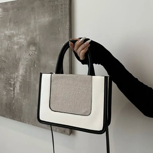 배색 가죽 핸들토트백 크로스끈포함