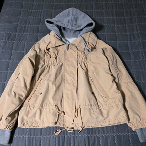 르샵 베이지색 이중 지퍼 후드 야상 점퍼 66