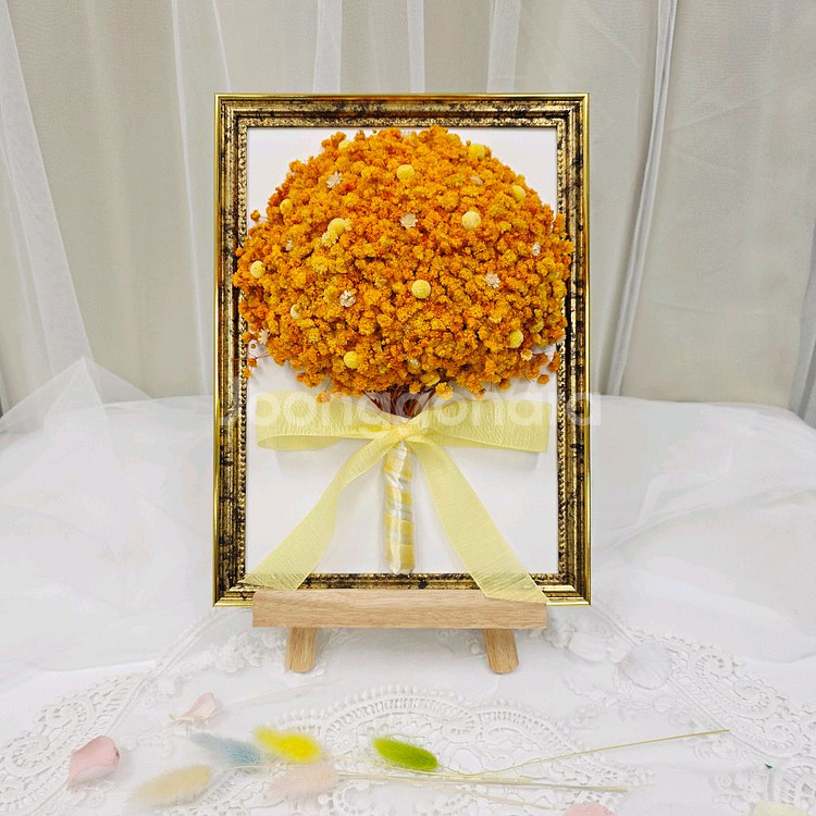 노란 안개꽃 프리저브드 플라워 액자--0