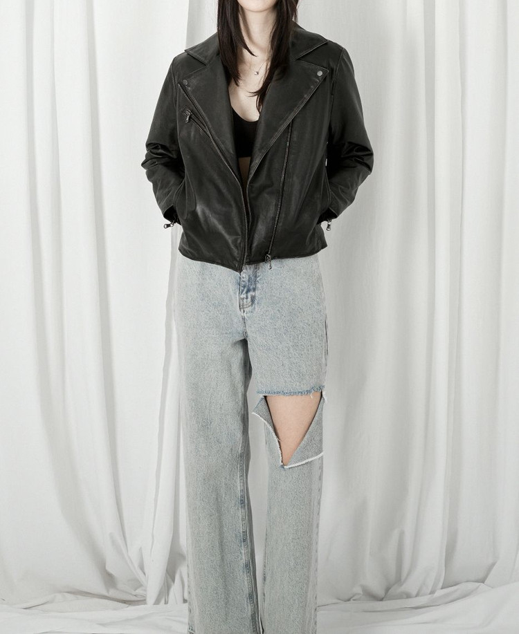 베르데오시도 라이더 가죽 자켓 구스다운 추가 M--3