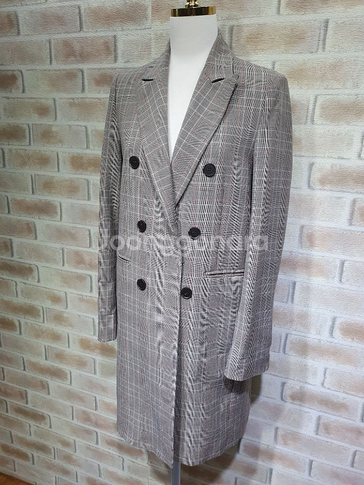 지고트 정품 새것수준 체크 더블 가을 롱코트 ~55--0