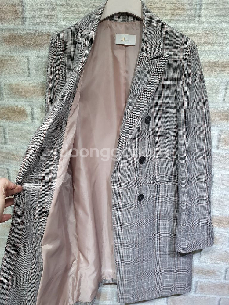 지고트 정품 새것수준 체크 더블 가을 롱코트 ~55--3