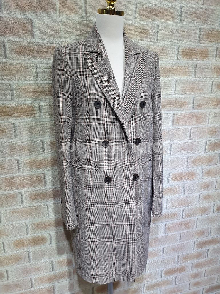 지고트 정품 새것수준 체크 더블 가을 롱코트 ~55--7