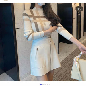 66사이즈) 로썸제이 니트스커트셋업 캐시미어 폴라니트 양가죽 레더스커트