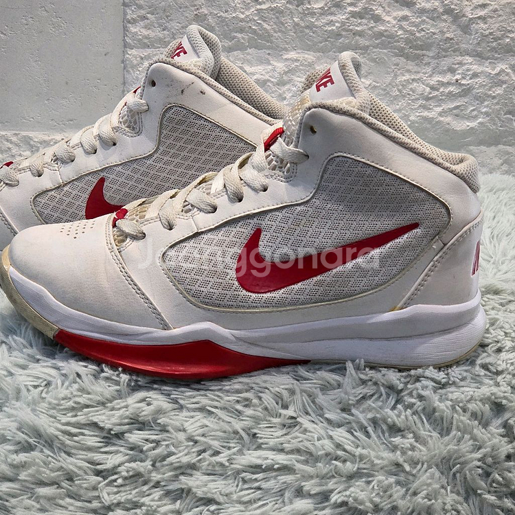 3q-1:나이키 레드 스우시 하이컷 농구화 화이트/레드 (23.5cm)--0