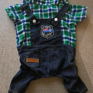 강아지 데님멜빵옷-L사이즈