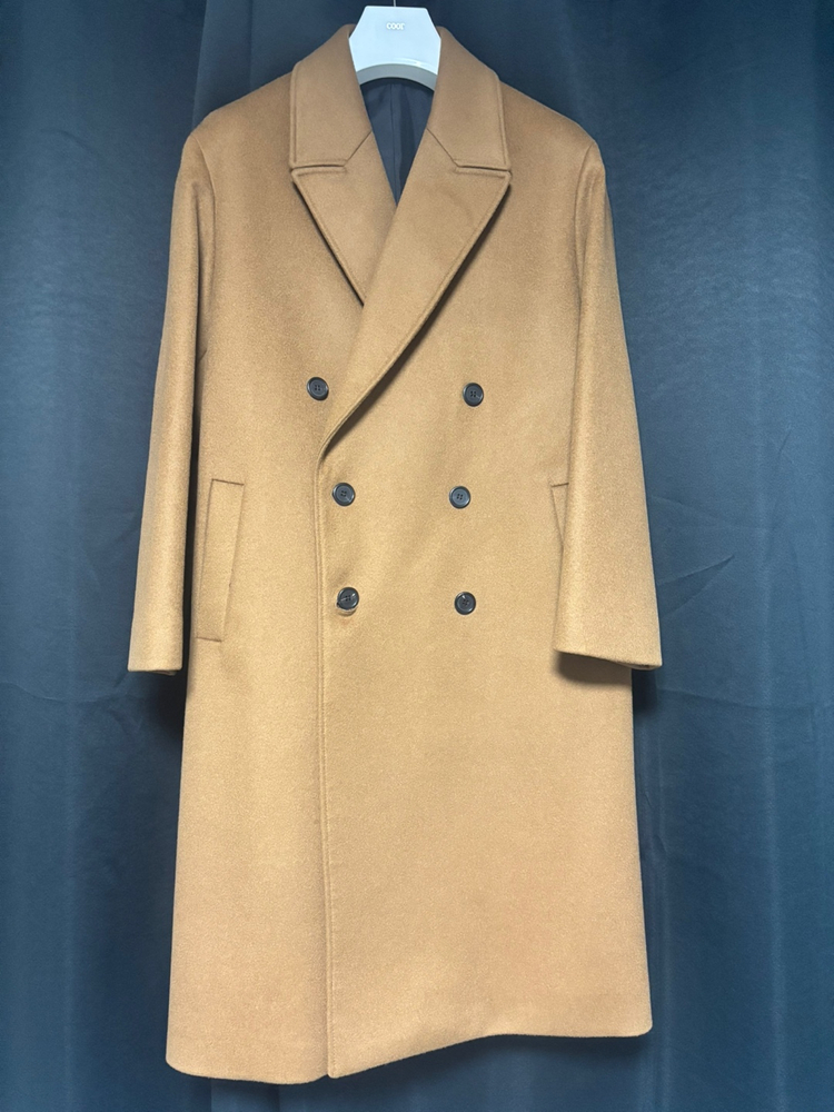 쿠어 오버핏 더블 롱 코트, 탠브라운, S size 이미지