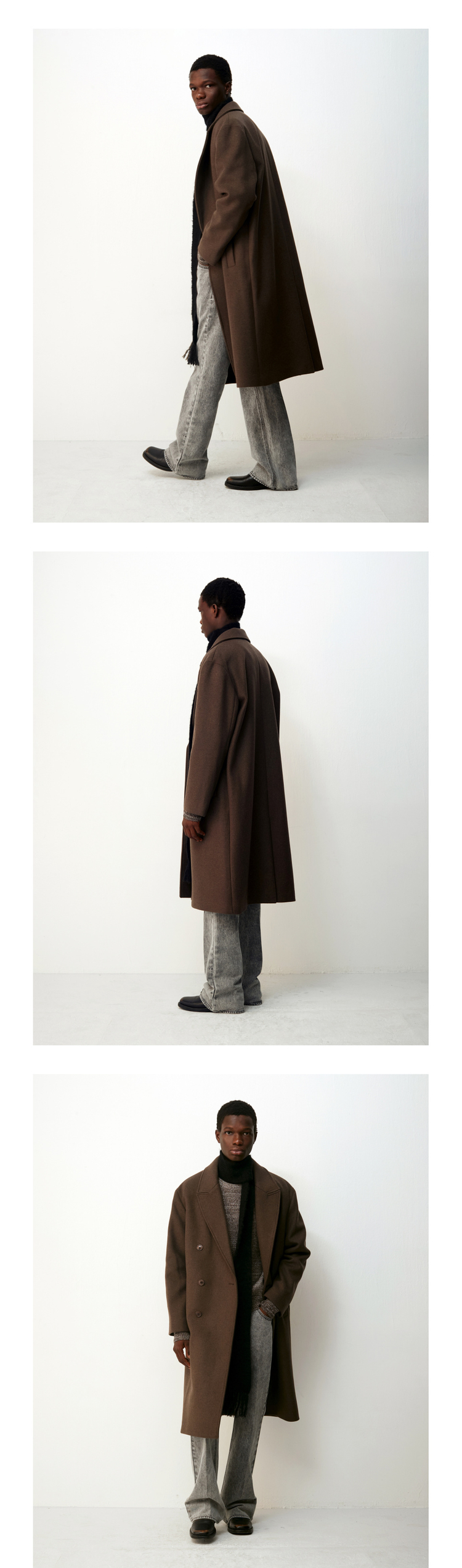 쿠어 오버핏 더블 롱 코트, 탠브라운, S size 이미지