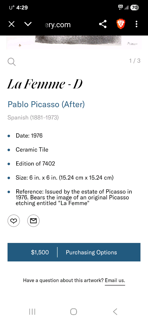 피카소 세라믹에 드라이포인트 La Femme 3점--8