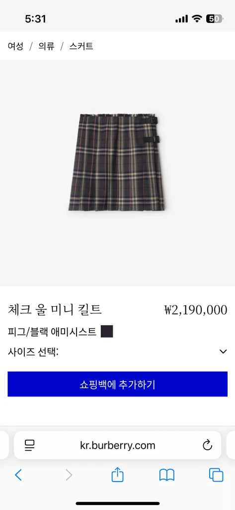 버버리 체크 플리츠 스커트 이미지