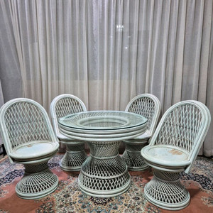 빈티지 등나무 원형테이블 의자세트