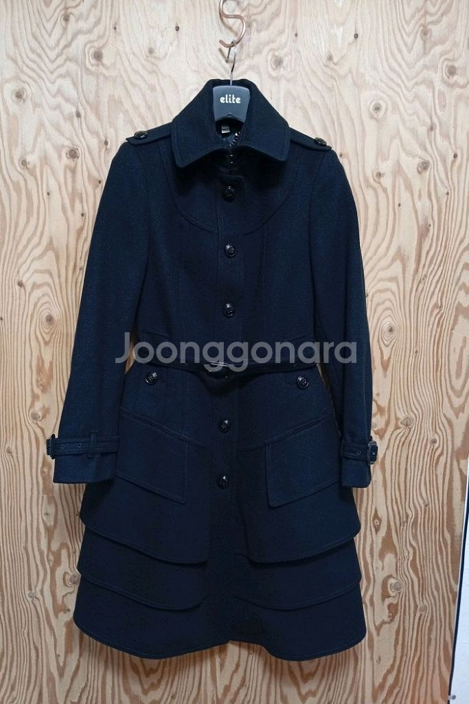 버버리런던 울 블랙 벨티드 코트--0