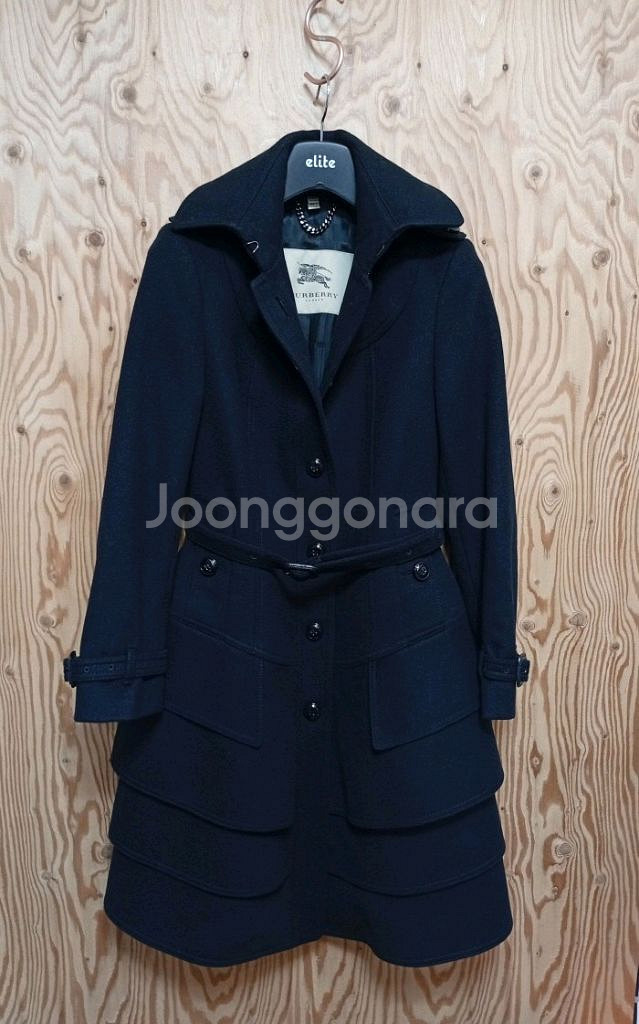 버버리런던 울 블랙 벨티드 코트--1