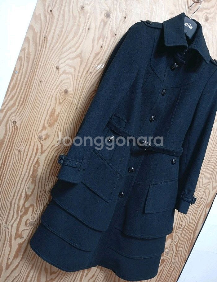 버버리런던 울 블랙 벨티드 코트--3