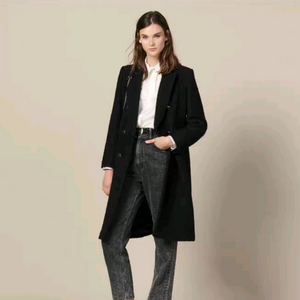 산드로 울 트위드 여성 롱코트 블랙