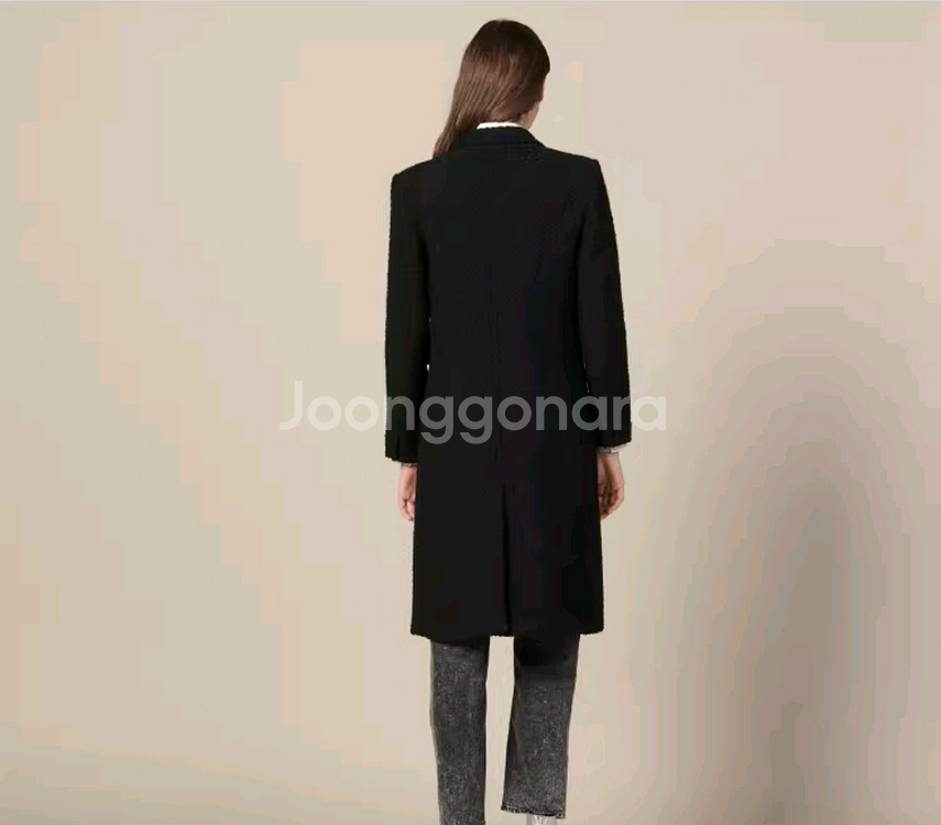 산드로 울 트위드 여성 롱코트 블랙--1
