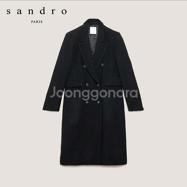 산드로 울 트위드 여성 롱코트 블랙--3