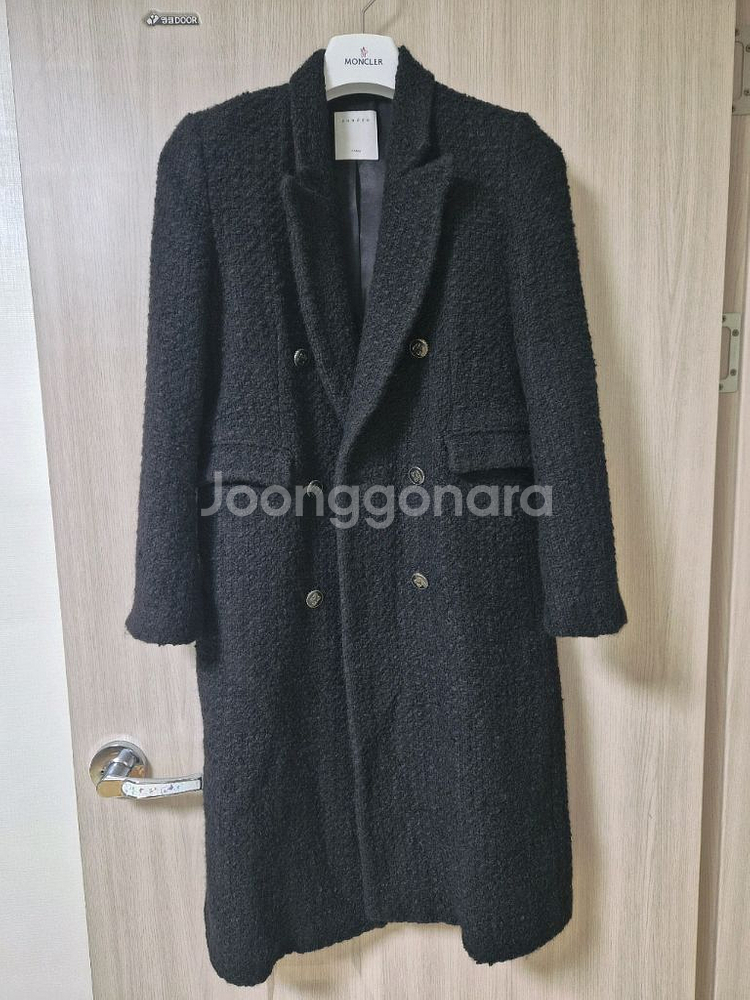 산드로 울 트위드 여성 롱코트 블랙--4