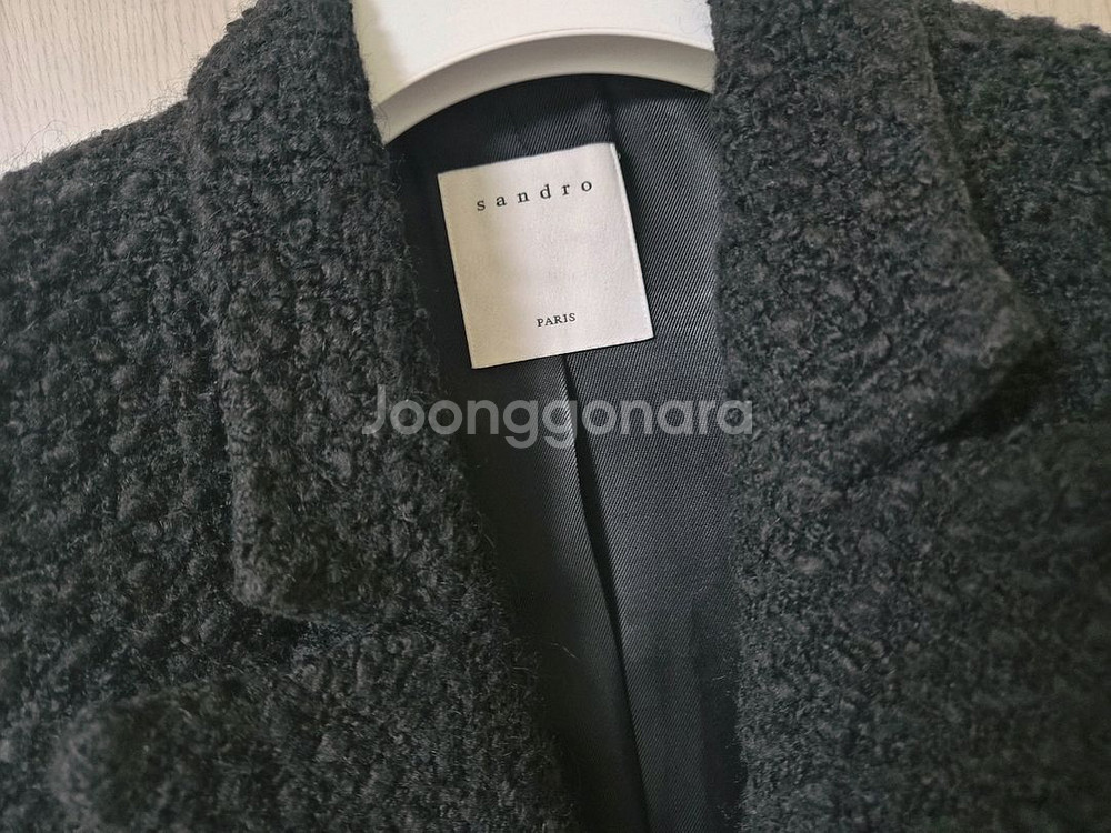 산드로 울 트위드 여성 롱코트 블랙--6