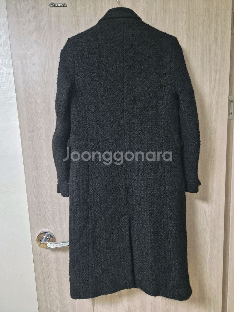 산드로 울 트위드 여성 롱코트 블랙--9