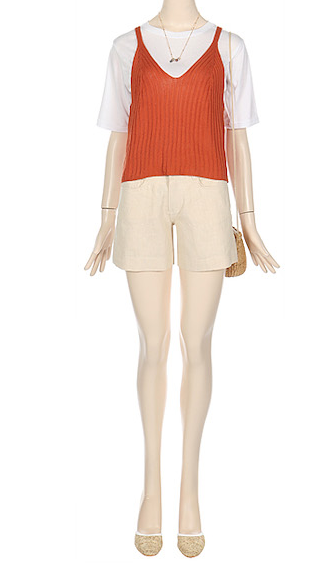 반팔 니트 뷔스티에 티셔츠 오렌지 free--1