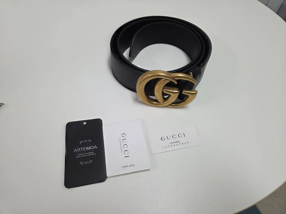 구찌 GG 마몽 가죽 벨트 블랙 (금장) 스트랩 폭 4cm 이미지