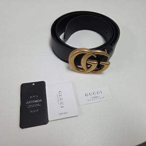 구찌 GG 마몽 가죽 벨트 블랙 (금장) 스트랩 폭 4cm