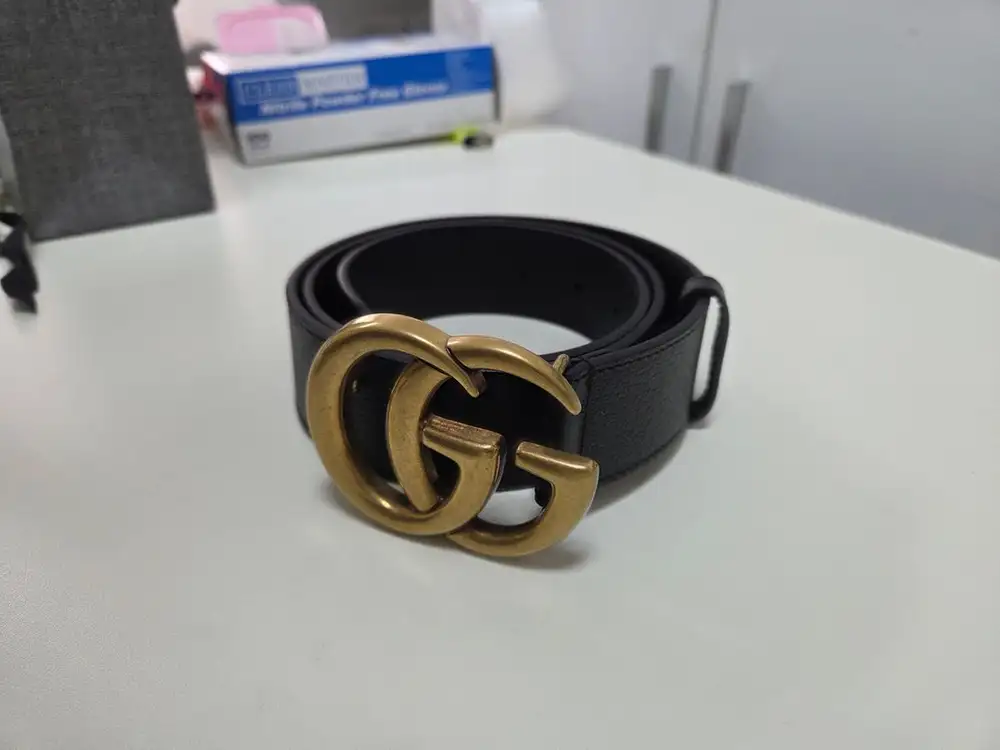 구찌 GG 마몽 가죽 벨트 블랙 (금장) 스트랩 폭 4cm 이미지