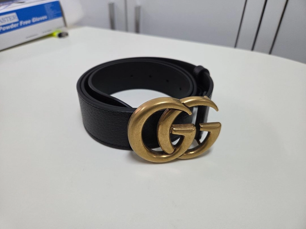 구찌 GG 마몽 가죽 벨트 블랙 (금장) 스트랩 폭 4cm 이미지