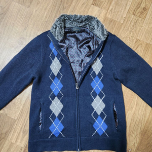 Male&co 집업 니트 가디건 아가일무늬 블루 컬러