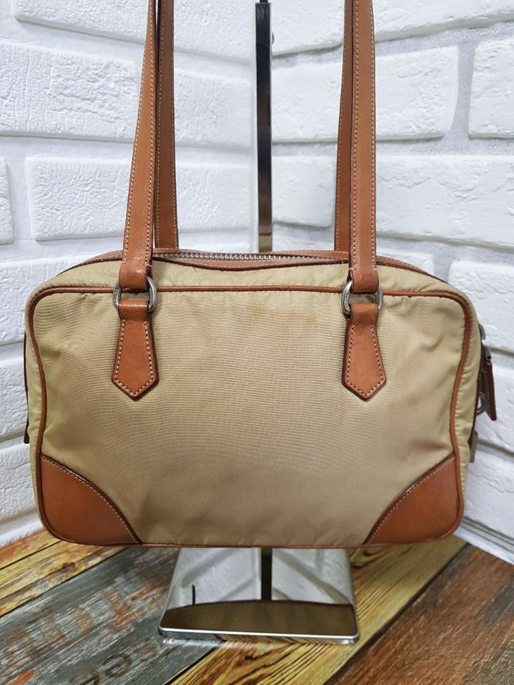 [정품] 프라다 나일론 숄더백 베이지 브라운--3