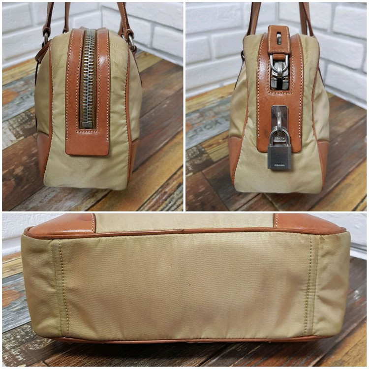 [정품] 프라다 나일론 숄더백 베이지 브라운--5