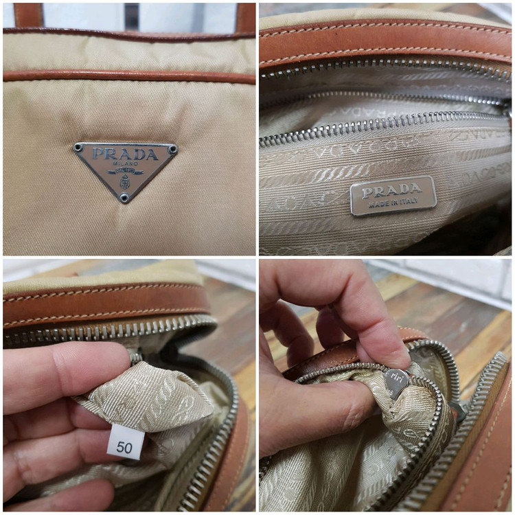 [정품] 프라다 나일론 숄더백 베이지 브라운--9