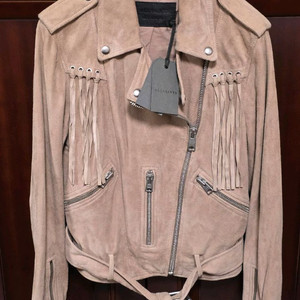 정품 올세인츠 태슬 프린지 발펀 염소가죽 자켓 핑크베이지 uk8 55 미착용 새제품