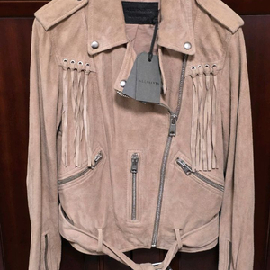 정품 올세인츠 태슬 프린지 발펀 염소가죽 자켓 핑크베이지 uk8 55 미착용 새제품