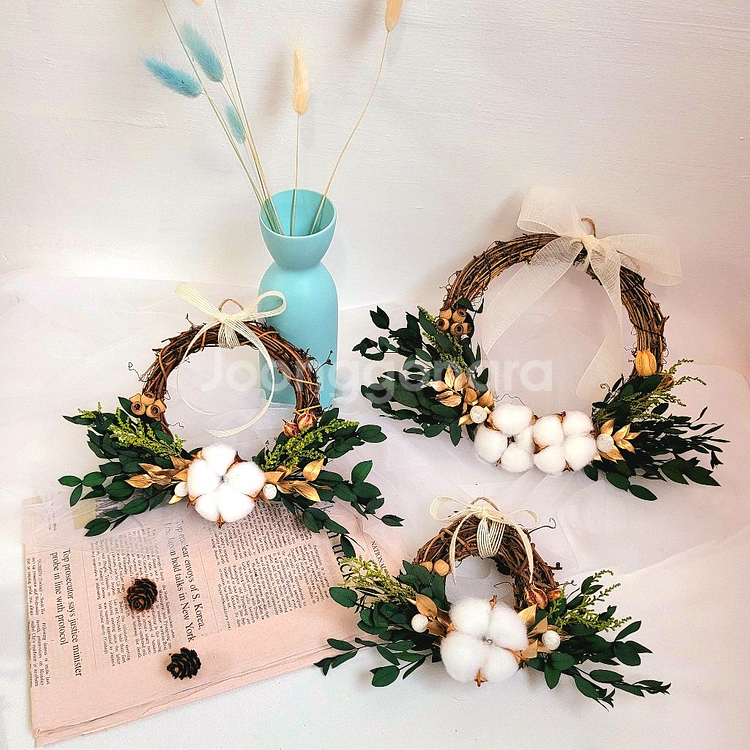 목화솜 크리스마스 리스--1