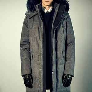 질스튜어트 뉴욕 하운드투스 라쿤퍼 오버핏 구스다운 롱패딩 그레이 L (105) 남성