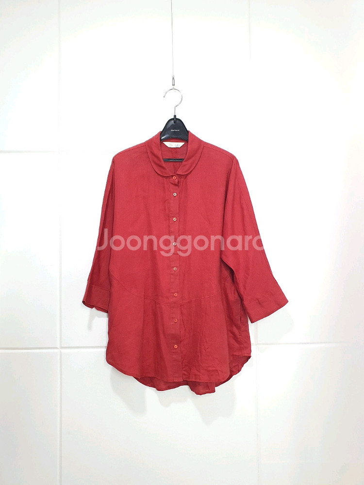 이새 isae 린넨 라운드 칼라 레드 7부 소매 블라우스 사이즈 6--0