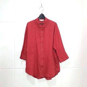이새 isae 린넨 라운드 칼라 레드 7부 소매 블라우스 사이즈 6