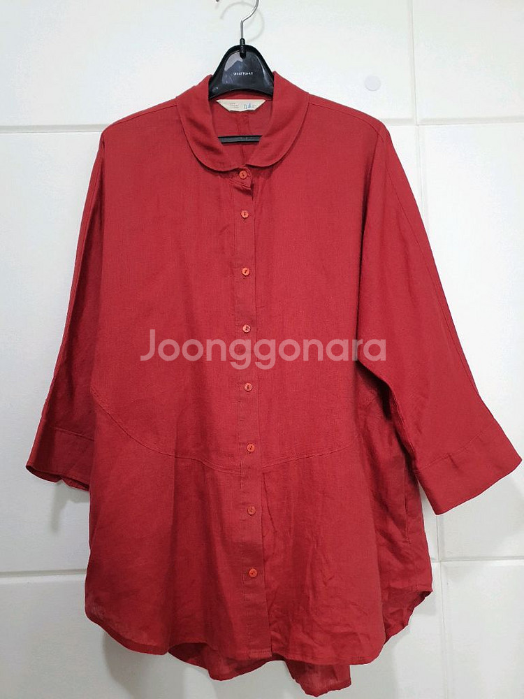 이새 isae 린넨 라운드 칼라 레드 7부 소매 블라우스 사이즈 6--1