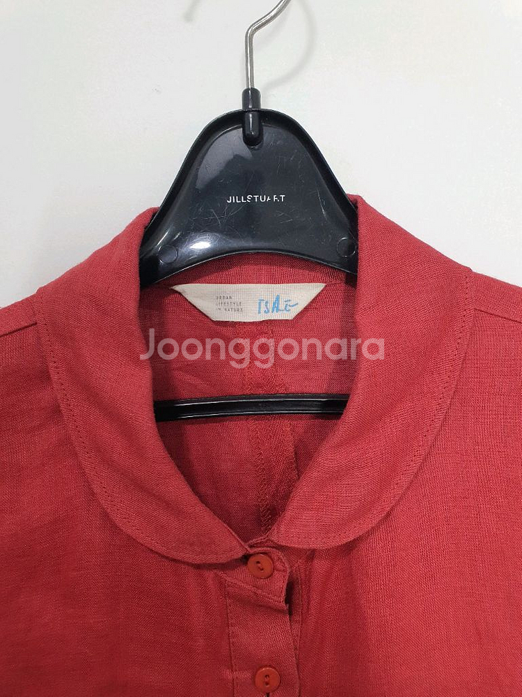 이새 isae 린넨 라운드 칼라 레드 7부 소매 블라우스 사이즈 6--2