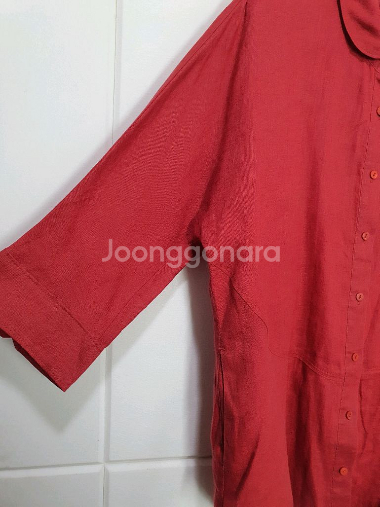 이새 isae 린넨 라운드 칼라 레드 7부 소매 블라우스 사이즈 6--3