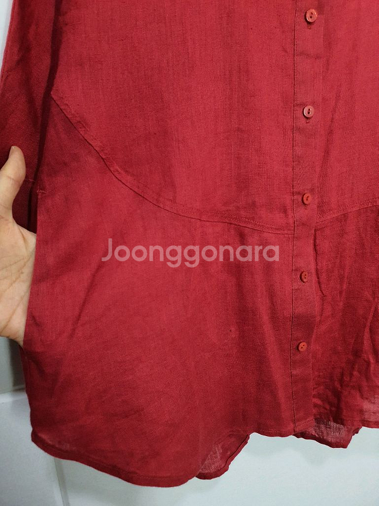 이새 isae 린넨 라운드 칼라 레드 7부 소매 블라우스 사이즈 6--4