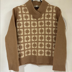 여성 브이넥 패턴 긴팔 니트