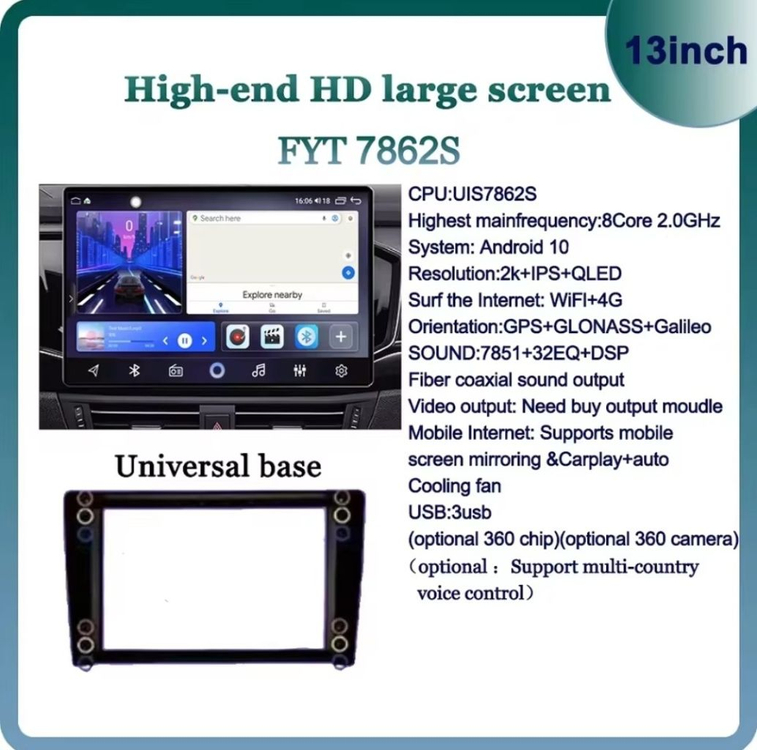 WDFL 차량용 안드로이드 올인원 13인치 FYT 7862 칩셋--3