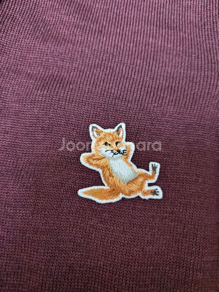 (택O,새옷)한정판 메종키츠네 여성 칠랙스 울 가디건 폭스 헤드 니트 버건디--5