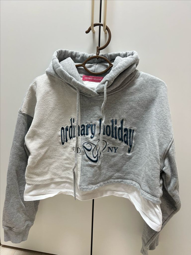 오디너리 홀리데이 시그니쳐 자수 레이어드 크롭 후드 Free--2