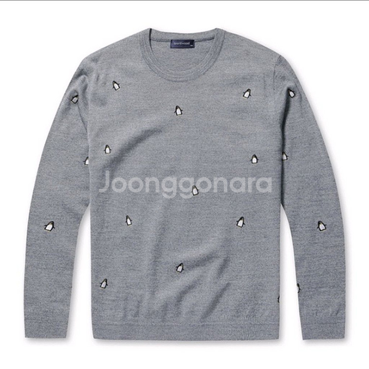 [100]새제품 코오롱 브렌우드 펭귄 자수 남성니트 그레이--0