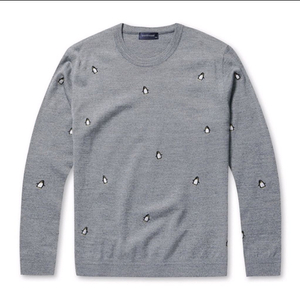 [100]새제품 코오롱 브렌우드 펭귄 자수 남성니트 그레이