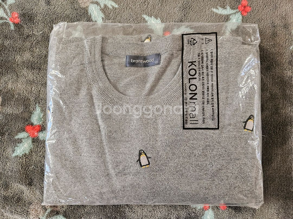 [100]새제품 코오롱 브렌우드 펭귄 자수 남성니트 그레이--1